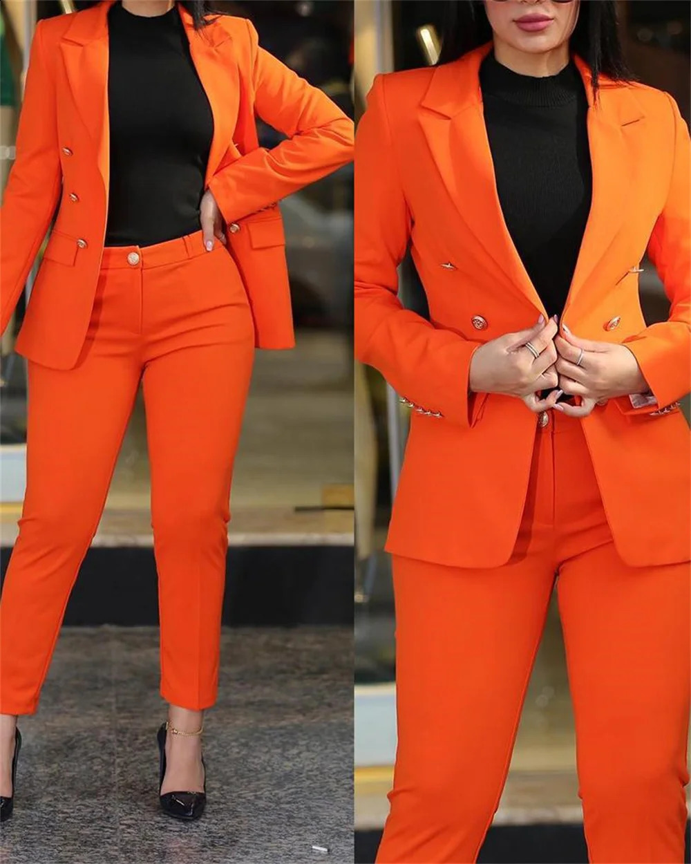 Women's Two Piece Pants Blue Woman's Formal Pant Sets in Casual Business Double Breasted Blazers Jacket Pants Elegant Ladies 2 Piece Set 231