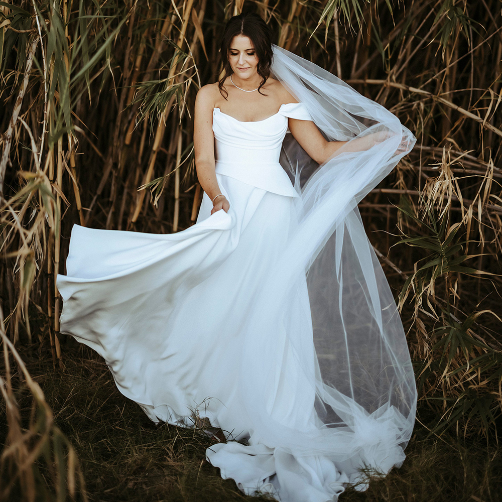 Wedding Dresses Draped Neck Off Shoulder Bridal Gowns Fold-Over Straps A Line Cowl Ruched Wedding Gown