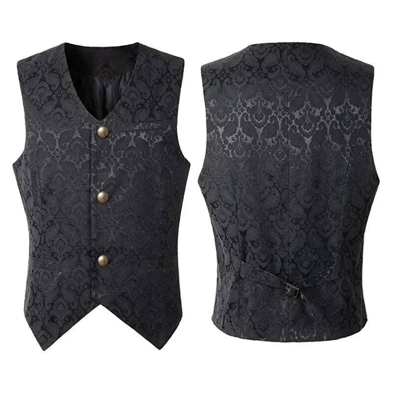 Men s Vests Black Vest Men Renaissance Steampunk Coat Gothic Jacquard Waistcoat Single Breasted Business Formal Dress for Suit 231031