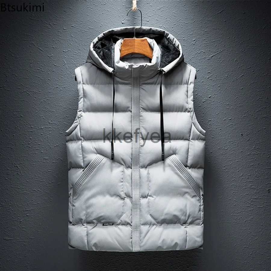 Men's Vests 2023 Men's Warm Sleeveless Jacket Autumn Winter High End Casual Cotton Vest Male Double Diagonal Large Pocket Hooded Vests 3XL J