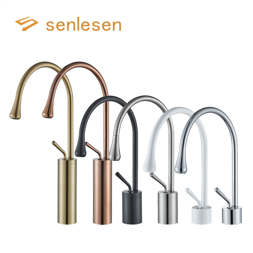 Kitchen Faucets Modern Basin Faucet Brushed Gold Bathroom Sink 360 Rotation Deck Mount Brass Cold Water Tap Crane For Or Bath 231030