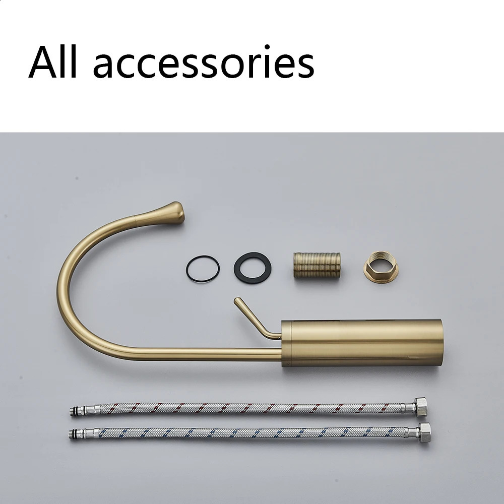 Kitchen Faucets Modern Basin Faucet Brushed Gold Bathroom Sink 360 Rotation Deck Mount Brass Cold Water Tap Crane For Or Bath 231030
