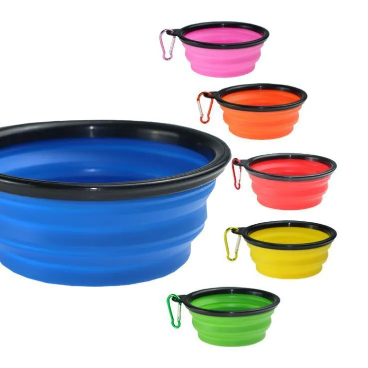 Folding Portable Dog Food Container Silicone Bowl Puppy Collapsible Pet Feeding Bowls With Climbing Buckle Fy5366
