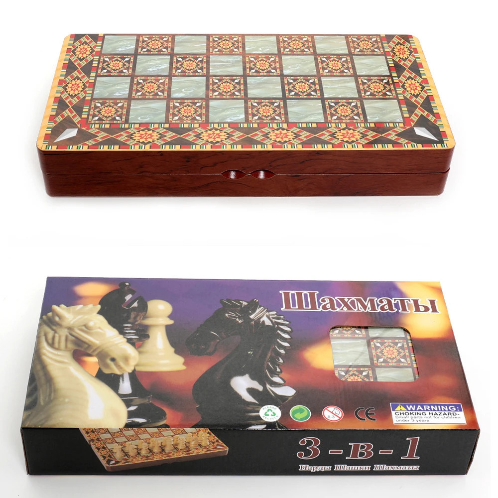 Chess Games 15 in Wooden Chess Sets Checkers Backgammon 3 IN 1 Board Game Table Portable Travel Kids Educational Toys Foldable Chessboard 231031