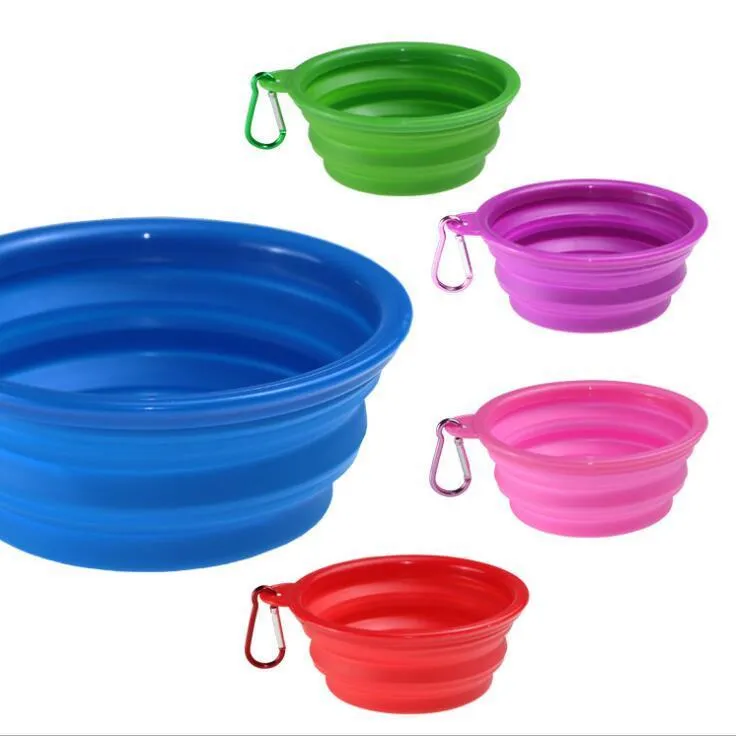 Folding Portable Dog Food Container Silicone Bowl Puppy Collapsible Pet Feeding Bowls With Climbing Buckle Fy5366