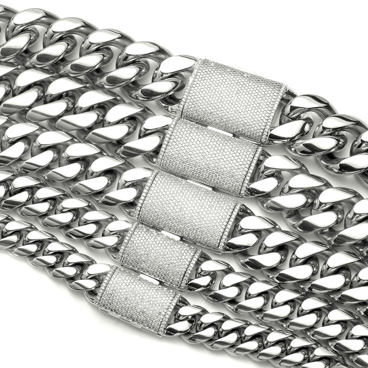 12-22mm Hip Hop Stainless Steel Miami Cuban Link Chain Necklace Jewelry Set Silver Full 5A Zircon Clasp 18K Gold Plated Accessories