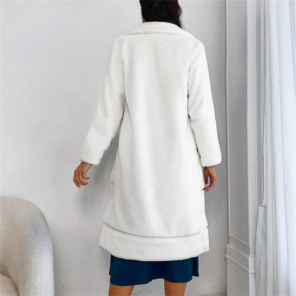 Women's Fur Faux White Teddy Coats Jacket Elegant Long Shaggy Trench Women Furry Jackets Fluffy Artificial Coat Winter Homewear 231030