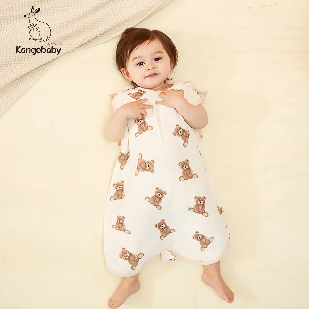 Sleeping Bags Kangobaby cotton gauze summer sleeping bag fashion print animal soft sleeveless born baby sleeping sacks 231031