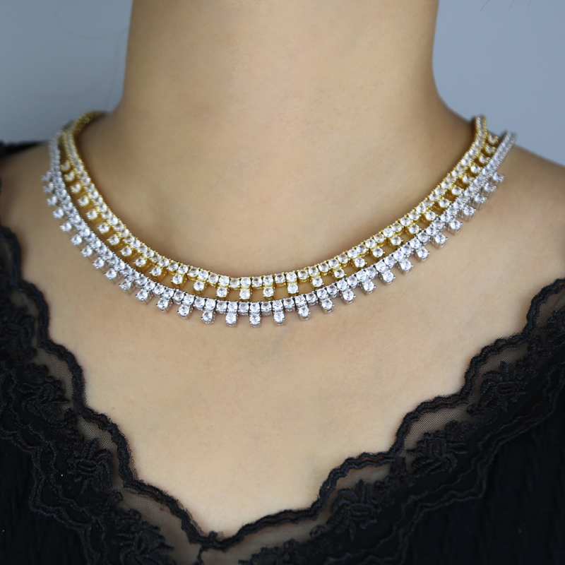 3mm Round Zircon Tennis Chain Choker Necklace Drop Charm Hip Hop Women Men Full Paved 5A Cubic Zirconia Christmas Valentine Gift Jewelry