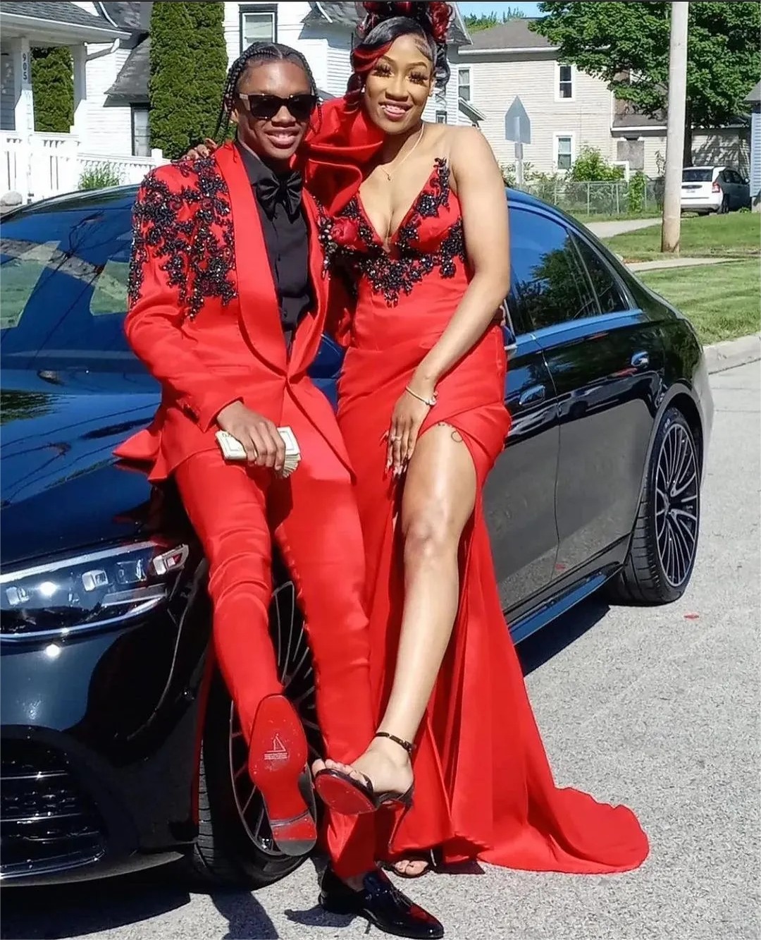 Red Beaded Wedding Tuxedos Slim Fit Mens Suits 2 Pieces Sets Shawl Lapel Blazers One Button Formal Suit With Jacket And Pants