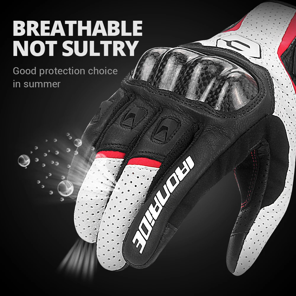 Cycling Gloves Carbon Fiber Motorcycle Cowhide Leather Moto Motorbike Motocross Antislip Protective Gear 231031