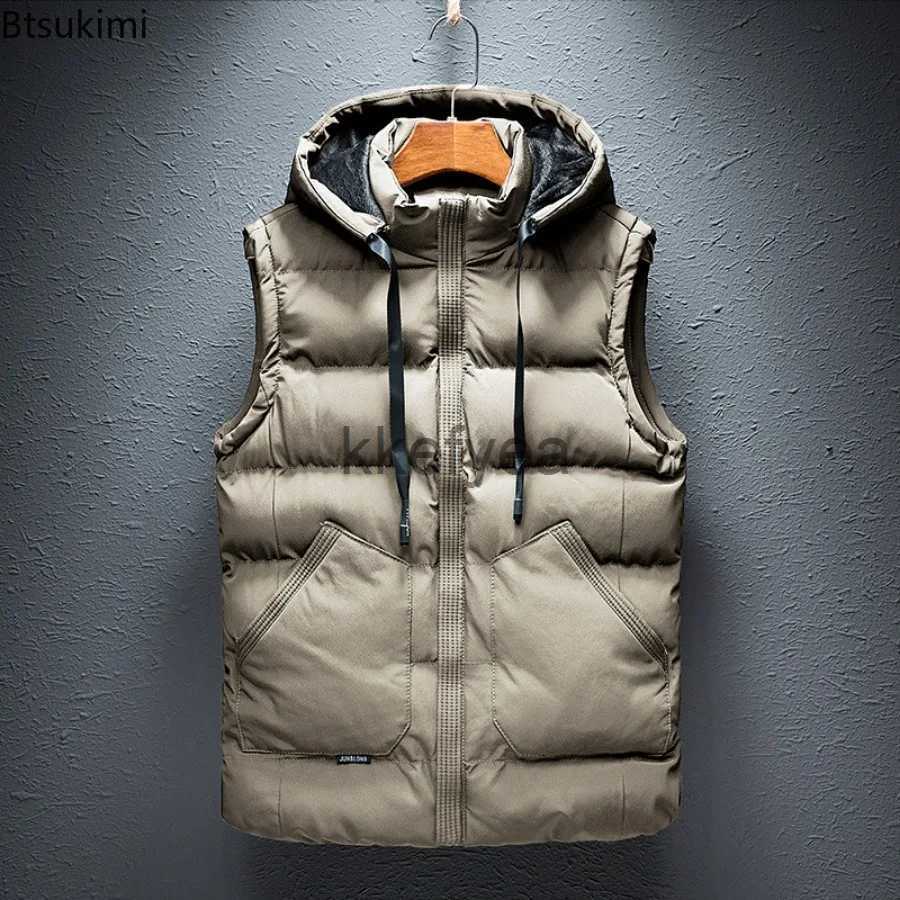 Men's Vests 2023 Men's Warm Sleeveless Jacket Autumn Winter High End Casual Cotton Vest Male Double Diagonal Large Pocket Hooded Vests 3XL J