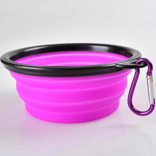 Folding Portable Dog Food Container Silicone Bowl Puppy Collapsible Pet Feeding Bowls With Climbing Buckle Fy5366