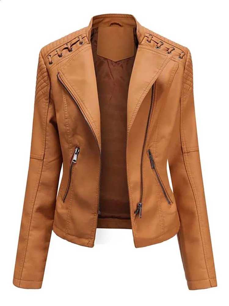 Women's Leather Faux Leather Autumn Winter Lady Pu Faux Leather Jackets Women Long Sleeve Zipper Slim Motor Biker Leather Coat Female Outwear Top