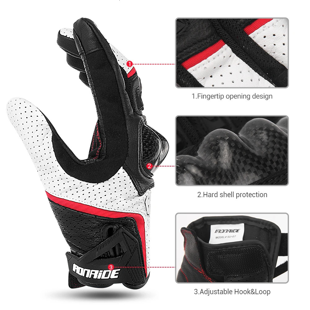 Cycling Gloves Carbon Fiber Motorcycle Cowhide Leather Moto Motorbike Motocross Antislip Protective Gear 231031