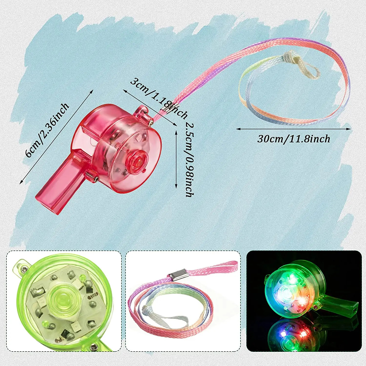 Led Rave Toy 18pcs LED Light Up Whistle Glow Luminous Whistles Toys Bulk Pendant Glow In The Dark Favors Birthday Party Necklace Kids Gifts 231030