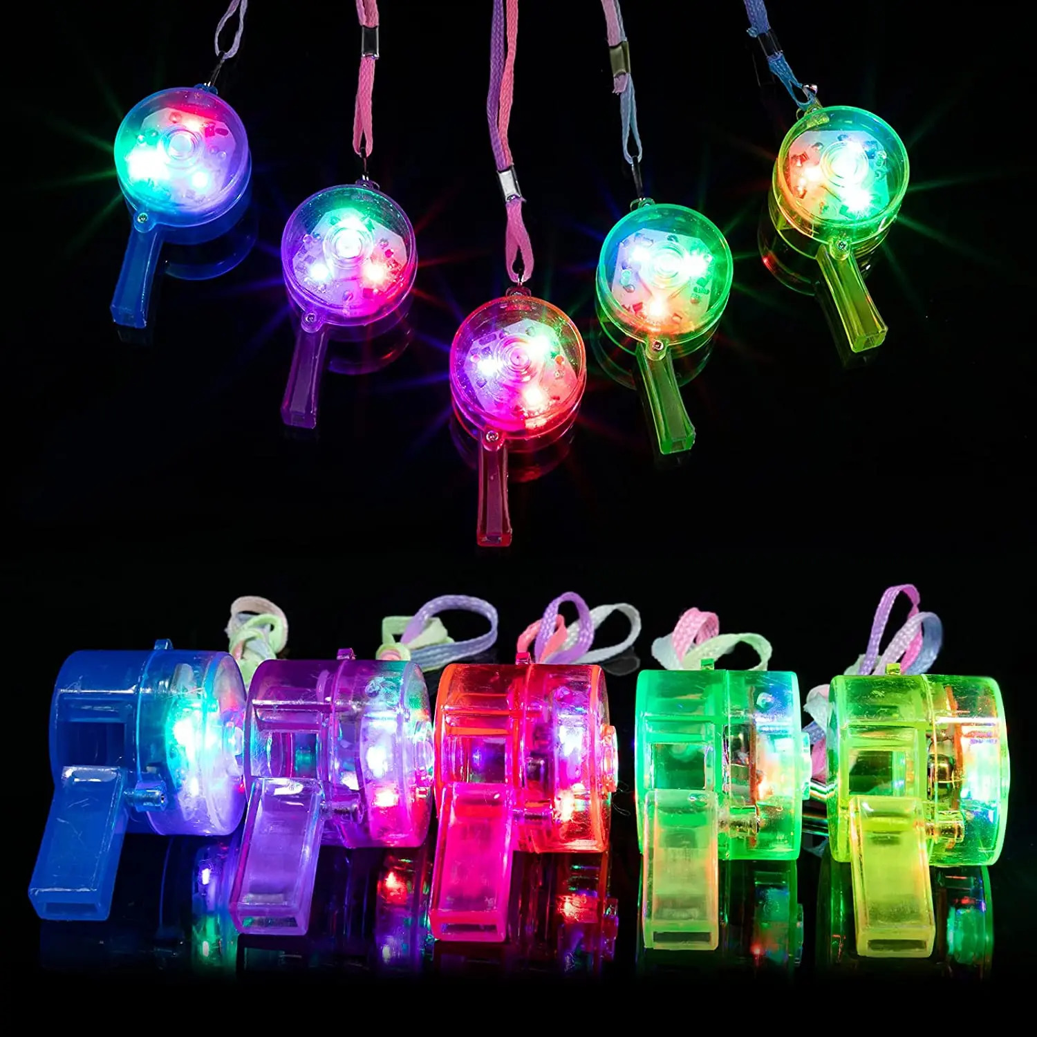 Led Rave Toy 18pcs LED Light Up Whistle Glow Luminous Whistles Toys Bulk Pendant Glow In The Dark Favors Birthday Party Necklace Kids Gifts 231030