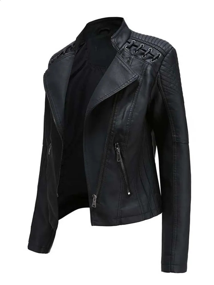 Women's Leather Faux Leather Autumn Winter Lady Pu Faux Leather Jackets Women Long Sleeve Zipper Slim Motor Biker Leather Coat Female Outwear Top