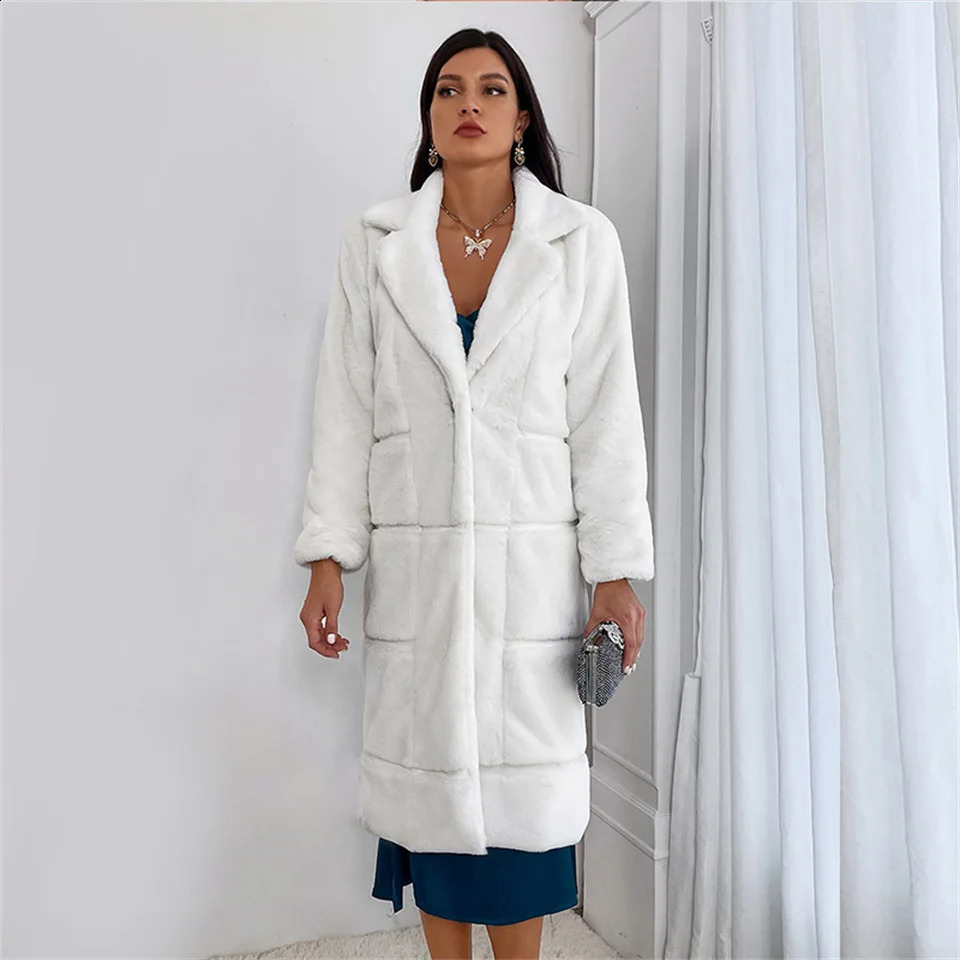 Women's Fur Faux White Teddy Coats Jacket Elegant Long Shaggy Trench Women Furry Jackets Fluffy Artificial Coat Winter Homewear 231030