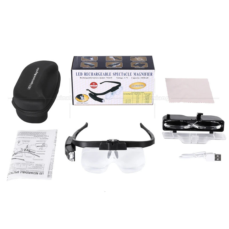 Magnifying Glasses Head-mounted Rechargeable Magnifier 1.5X 2.0X 2.5X LED Illuminated Magnifying Glass for Reading Jewelers Repair 231030
