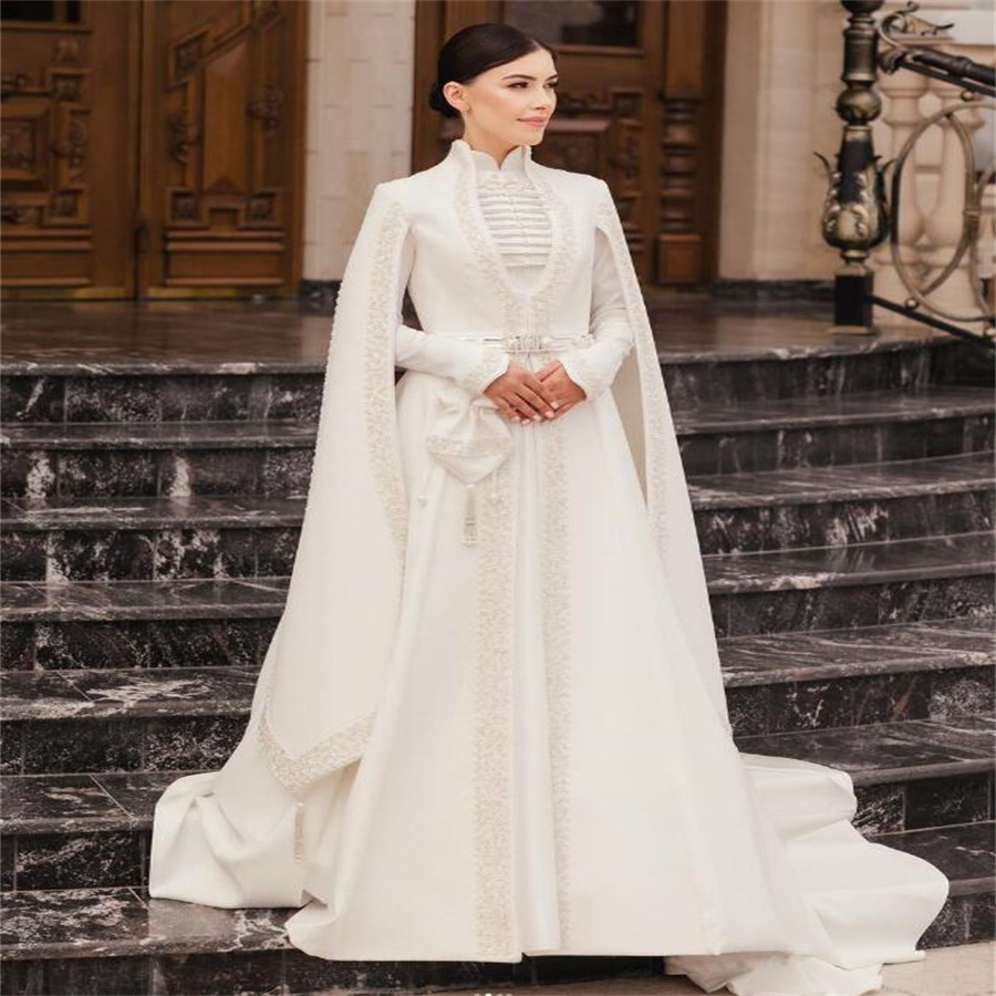 Traidtional Muslimah Caucasian Wedding Dress Elegant Georgian Circassian Long Sleeve Bride Dress Paskistani Islamic Moroccan Bridal Vestido De Noiva C