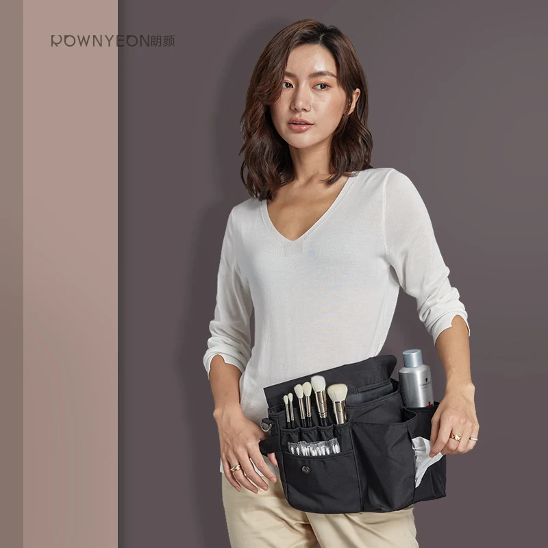 Cosmetic Bags Cases Rownyeon Makeup Artist Bag Studio Bag Waist Bag Brushes Storage for Makeup Artist Hair Stylist with Tissue Pocket Brushes Holder 2