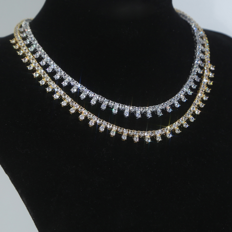 3mm Round Zircon Tennis Chain Choker Necklace Drop Charm Hip Hop Women Men Full Paved 5A Cubic Zirconia Christmas Valentine Gift Jewelry