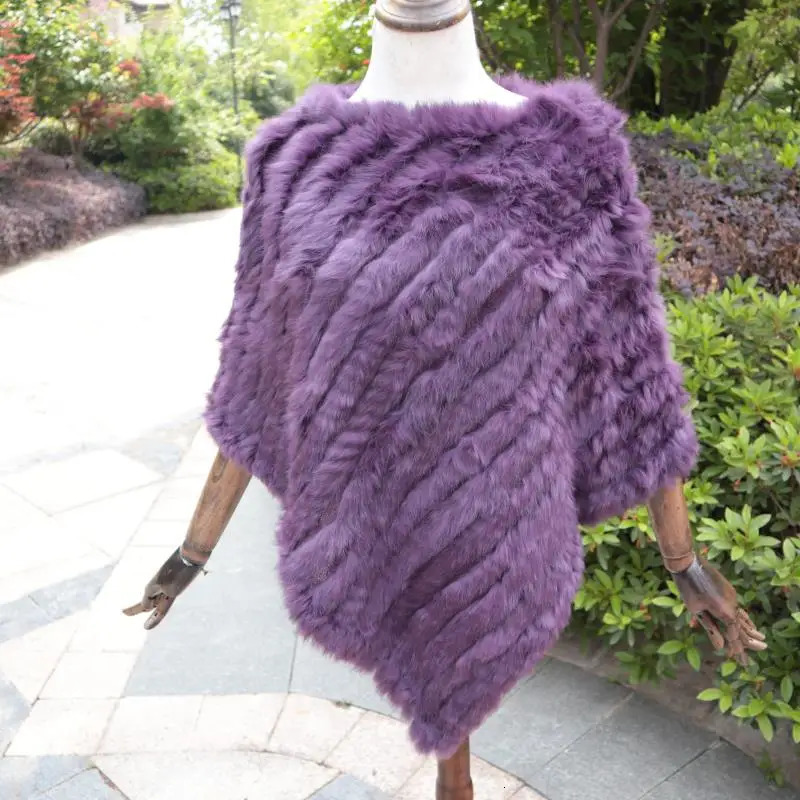 Scarves ZDFURS * Winter Knitted Natural rabbit fur Poncho Fashion Rabbit Fur Shawl Genuine Rabbit Fur warps Women Fur Poncho 231031