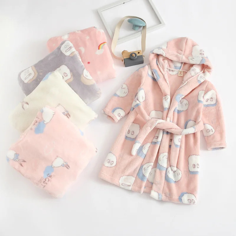 Pajamas Children Bath Robe Baby Towel Children's Rainbow Cartoon Hooded Bathrobes For Boys Girls pajamas Kids Sleepwear Robe 2 6 8 Years 231031