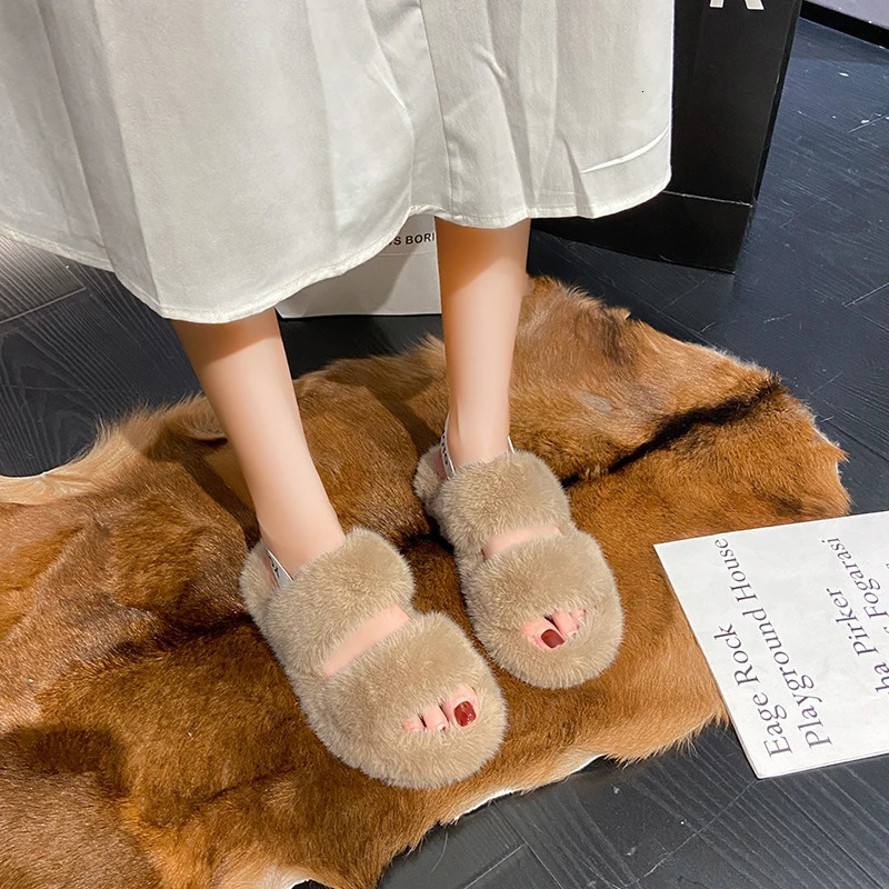 Autumn Thick Bottom Platform Fur Slippers Soft Comfort Furry Slides Fashion Outdoor House Indoor Shoes for Women