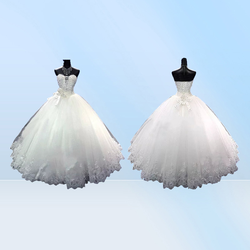 Bling Embroidery Ball Gowns Wedding Dresses Sweetheart Beaded Crystal White Ivory Lace Tulle Country Bridal Dress Lace Up Back
