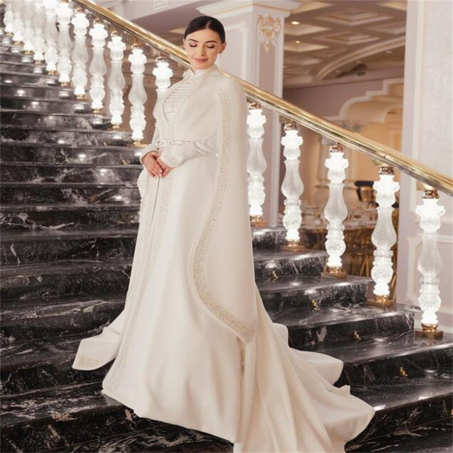 Traidtional Muslimah Caucasian Wedding Dress Elegant Georgian Circassian Long Sleeve Bride Dress Paskistani Islamic Moroccan Bridal Vestido De Noiva C