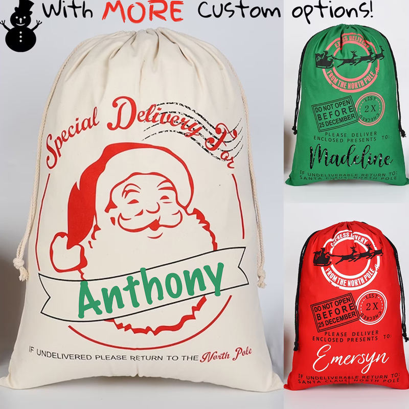 Santa Sacks Monogrammable Christmas Gift Bags SantaSack Drawstring Bag SantaClaus Deer 33 Designs Bulk in Stock YW244-WLL