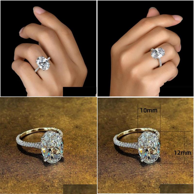 Wedding Rings Vintage Oval Cut 4Ct Lab Dia Promise Ring 100% Real Sterg Sier Engagement Band For Women Jewelry Drop Delive Dhurl