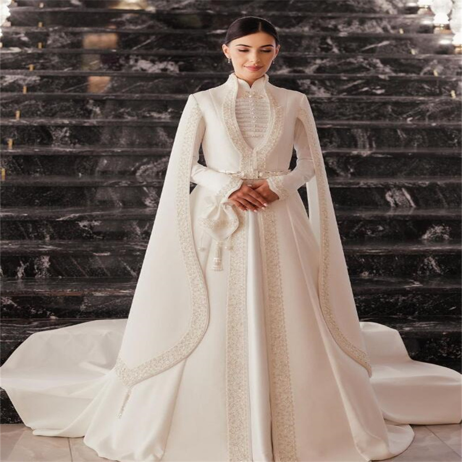 Traidtional Muslimah Caucasian Wedding Dress Elegant Georgian Circassian Long Sleeve Bride Dress Paskistani Islamic Moroccan Bridal Vestido De Noiva C