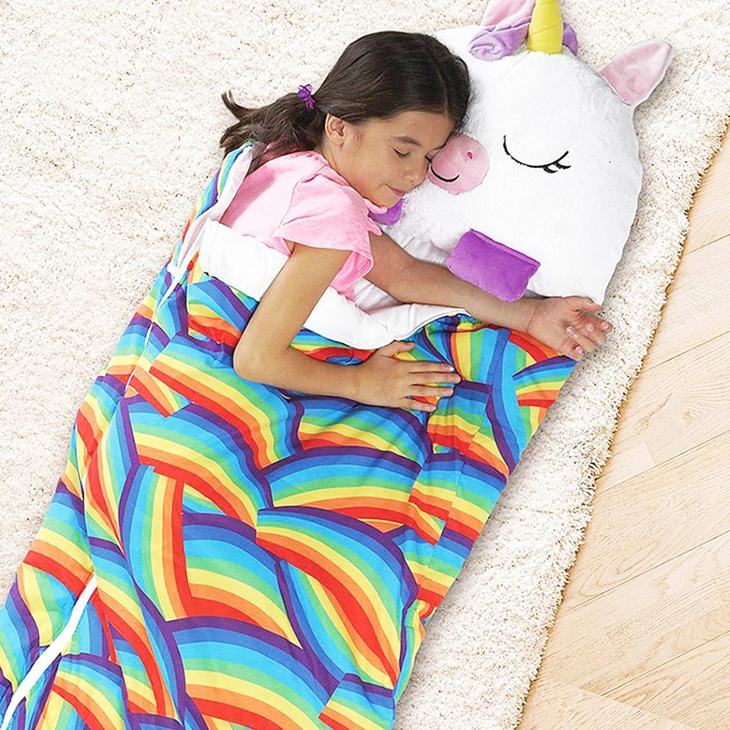 Sleeping Bags Children Cartoon Sleeping Bags Winter Autumn Pillow Soft Plush Doll Unicorn Dinosaur Lazy Sleepsacks for Boy Girl Birthday Gift 231031