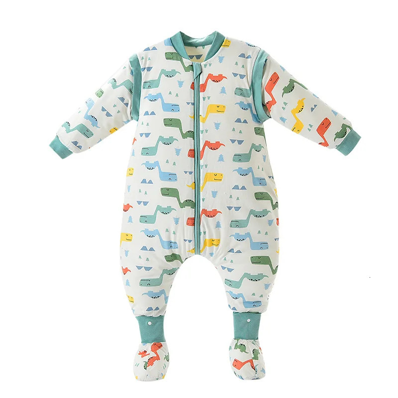 Sleeping Bags Winter Cotton Baby Cartoon Sleeping Bag With Leg Thicken Long Sleeve Romper Sleep Sack born Wearable Blanket Bedding Set 231031
