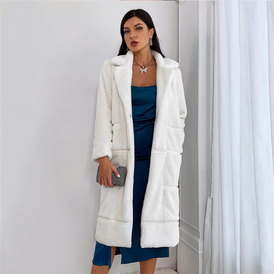 Women's Fur Faux White Teddy Coats Jacket Elegant Long Shaggy Trench Women Furry Jackets Fluffy Artificial Coat Winter Homewear 231030