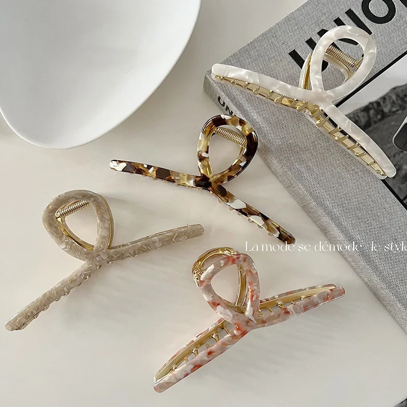 Hair Clips Barrettes 13cm Woman Large Acetate Cross Hair Claw Colorful Barrettes Girl French Elegance Hair Clips Headwear Shark Clip Hair Accessories 