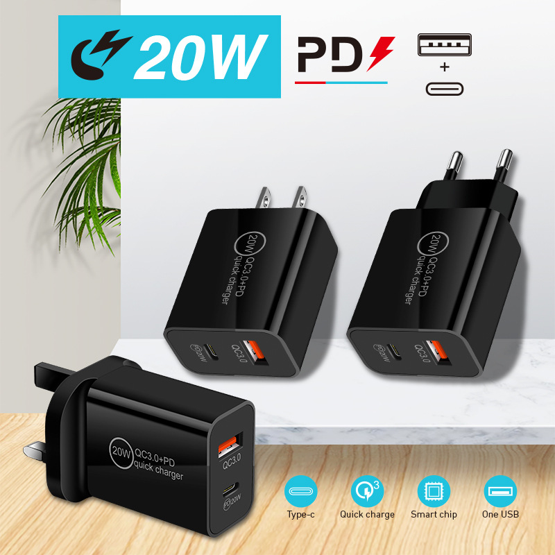PD 18W Home Chargers Dual-port A C Fast Charge QC3.0 Type-C Quick Charger USB C Port US Standard Charging Head