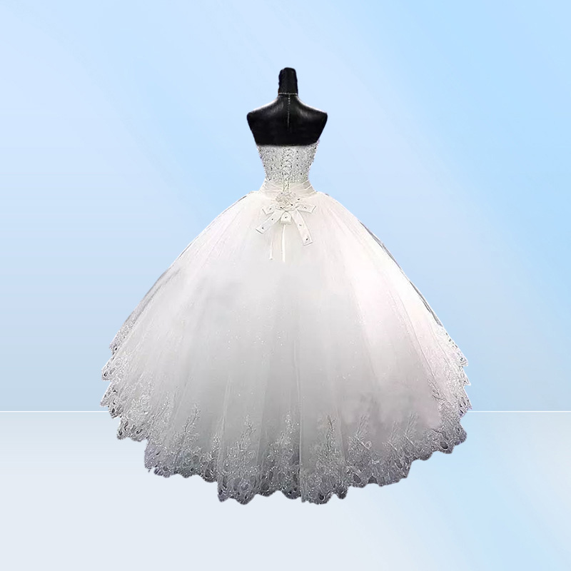 Bling Embroidery Ball Gowns Wedding Dresses Sweetheart Beaded Crystal White Ivory Lace Tulle Country Bridal Dress Lace Up Back
