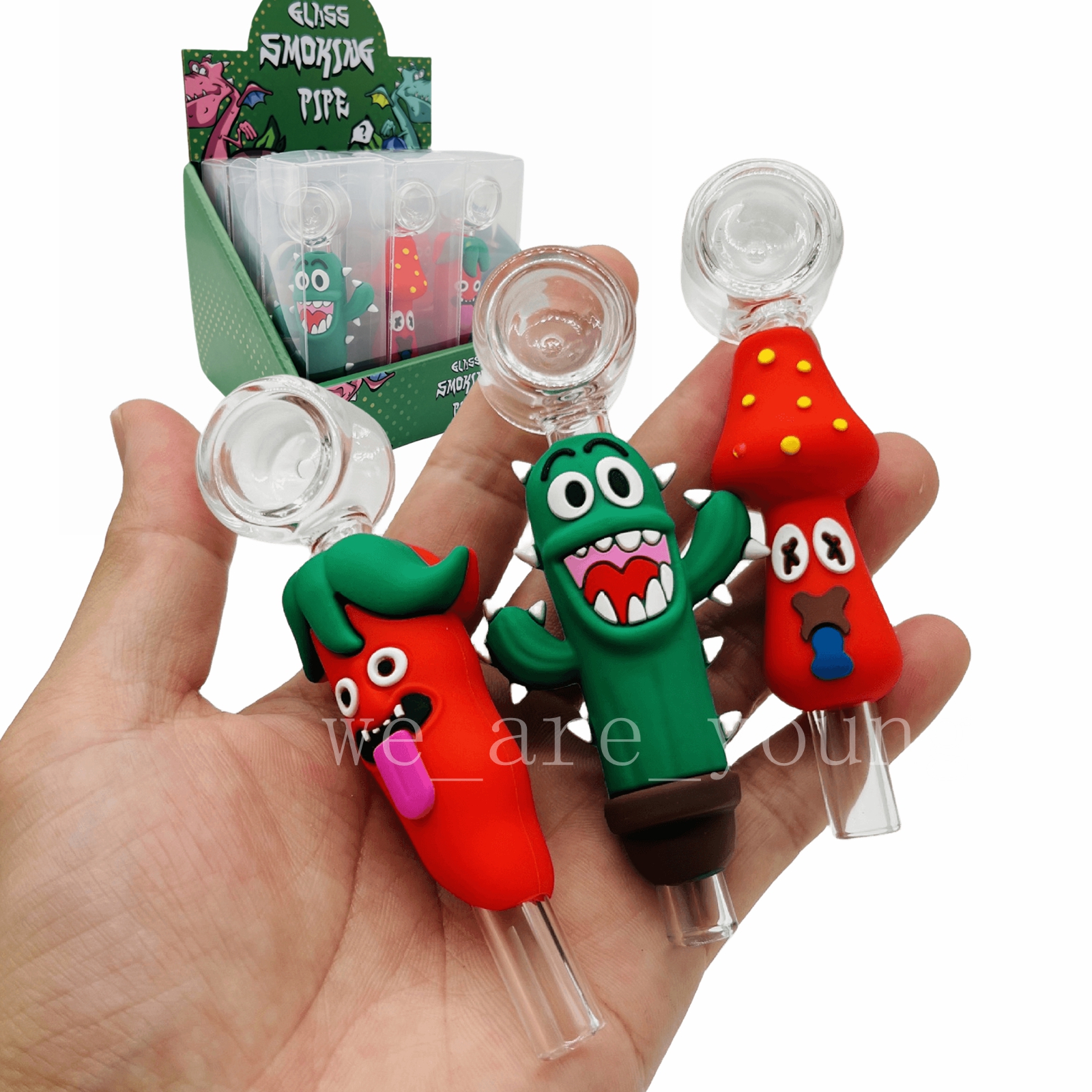 Cartoon Glass Smoking Pipe Silicone Spoon Hand Pipe Spoon Smoking Accessories for Dry Herb