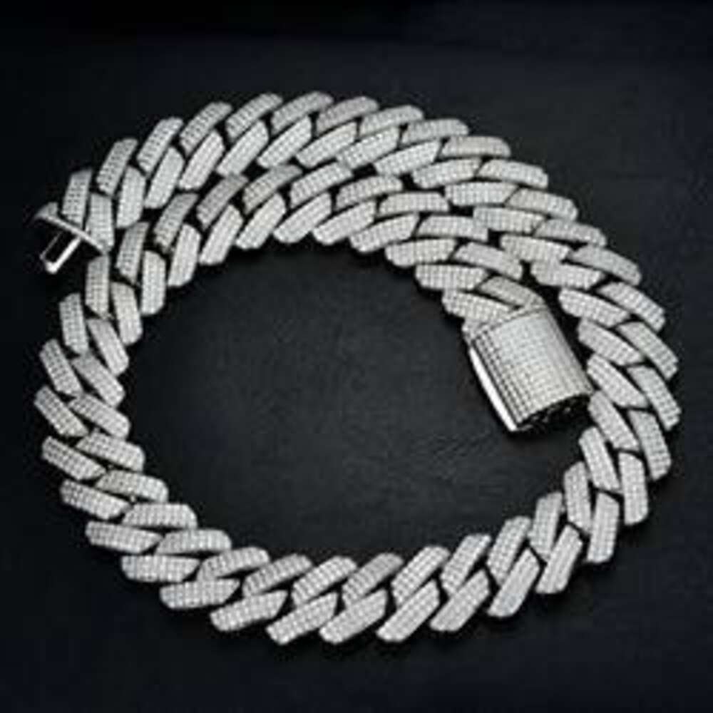 Necklace moissanite chain cuban link chainChain 14k Gold Plated 925 Sterling Silver 2rows Cz Iced Out