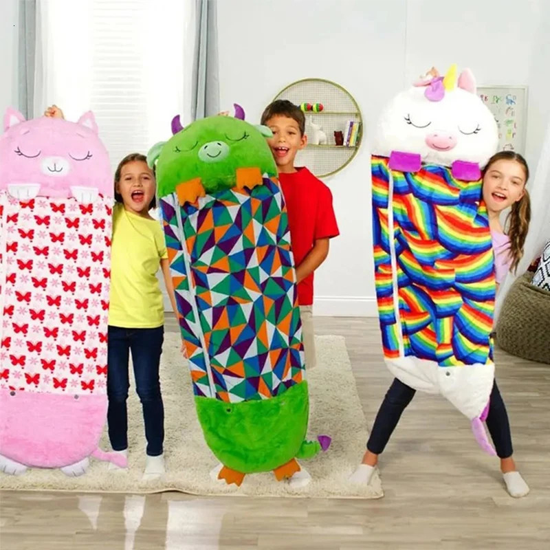 Sleeping Bags Children Cartoon Sleeping Bags Winter Autumn Pillow Soft Plush Doll Unicorn Dinosaur Lazy Sleepsacks for Boy Girl Birthday Gift 231031