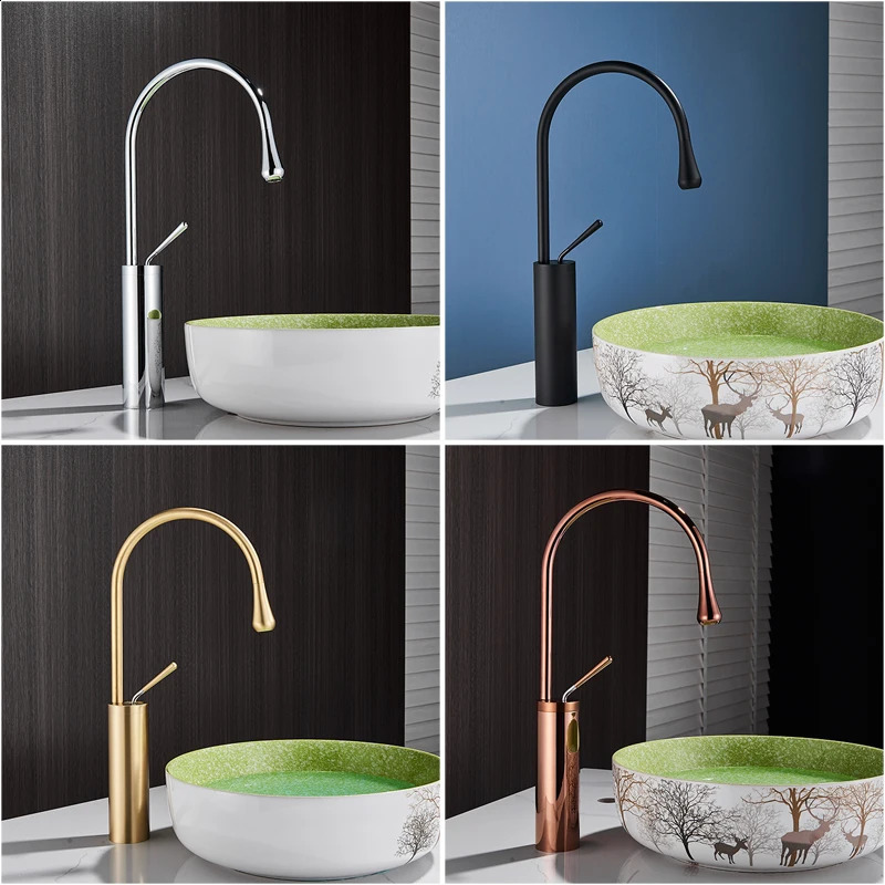 Kitchen Faucets Modern Basin Faucet Brushed Gold Bathroom Sink 360 Rotation Deck Mount Brass Cold Water Tap Crane For Or Bath 231030