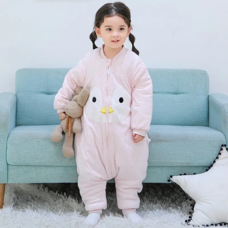 Sleeping Bags Winter Cotton Baby Cartoon Sleeping Bag With Leg Thicken Long Sleeve Romper Sleep Sack born Wearable Blanket Bedding Set 231031