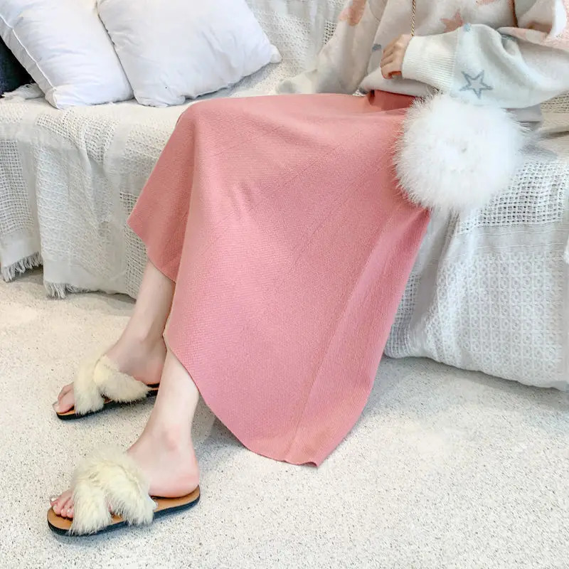 Skirts autumn and winter style western skirt mid-length solid color striped big swing knitted sweater skirt women 231031