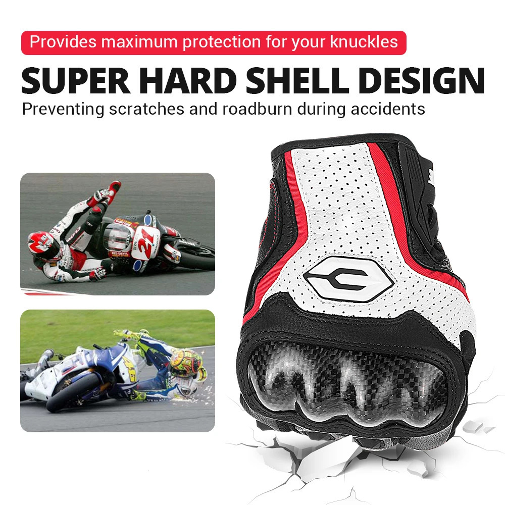 Cycling Gloves Carbon Fiber Motorcycle Cowhide Leather Moto Motorbike Motocross Antislip Protective Gear 231031