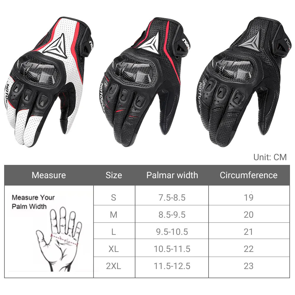 Cycling Gloves Carbon Fiber Motorcycle Cowhide Leather Moto Motorbike Motocross Antislip Protective Gear 231031