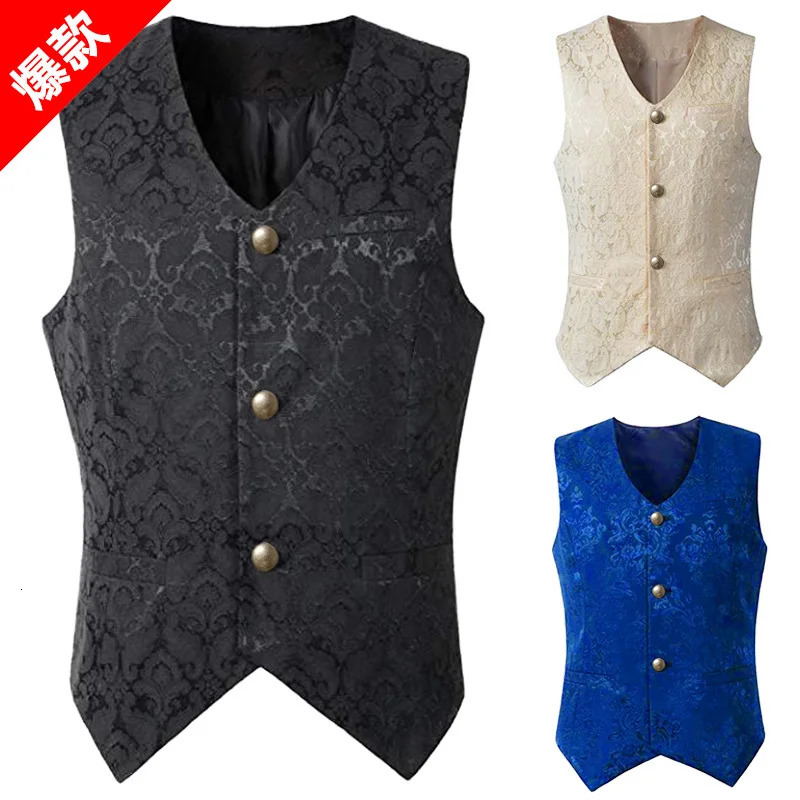 Men s Vests Black Vest Men Renaissance Steampunk Coat Gothic Jacquard Waistcoat Single Breasted Business Formal Dress for Suit 231031